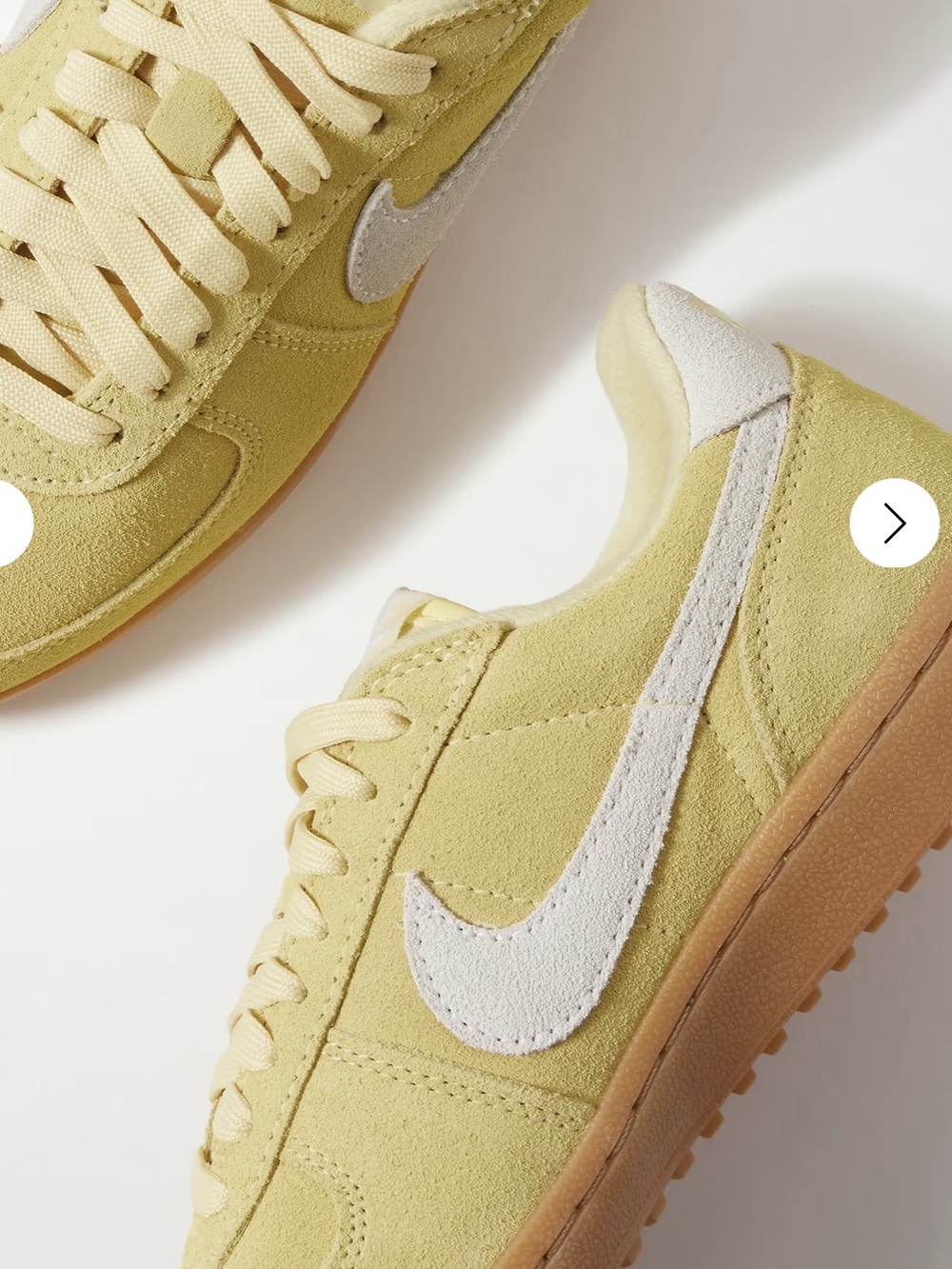 Nike Suede Low-Top Sneakers in Pale Yellow with White Swoosh